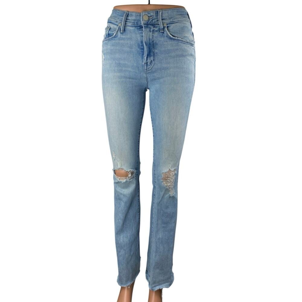 Mother Women's Blue Distressed Mid Rise Flared Bootcut Denim Jeans Size 25
